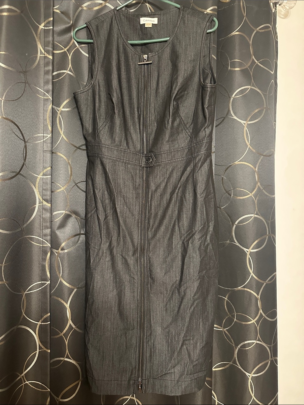 Calvin Klein Charcoal Gray Sleeveless Zip-Front Sheath Dress